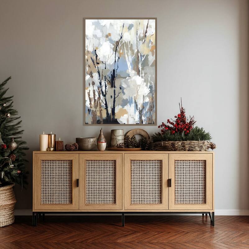 Silversong Birch II by Lera Framed Canvas Wall Art Print - Sylvie Dark Gold