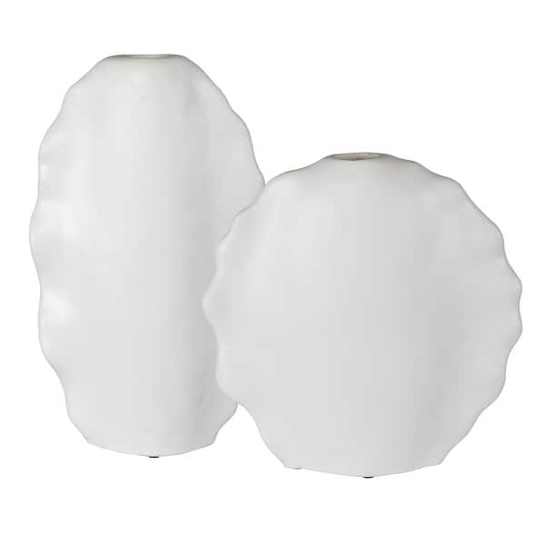 slide 2 of 3, Uttermost Ruffled Feathers Modern White Vases (Set of 2)