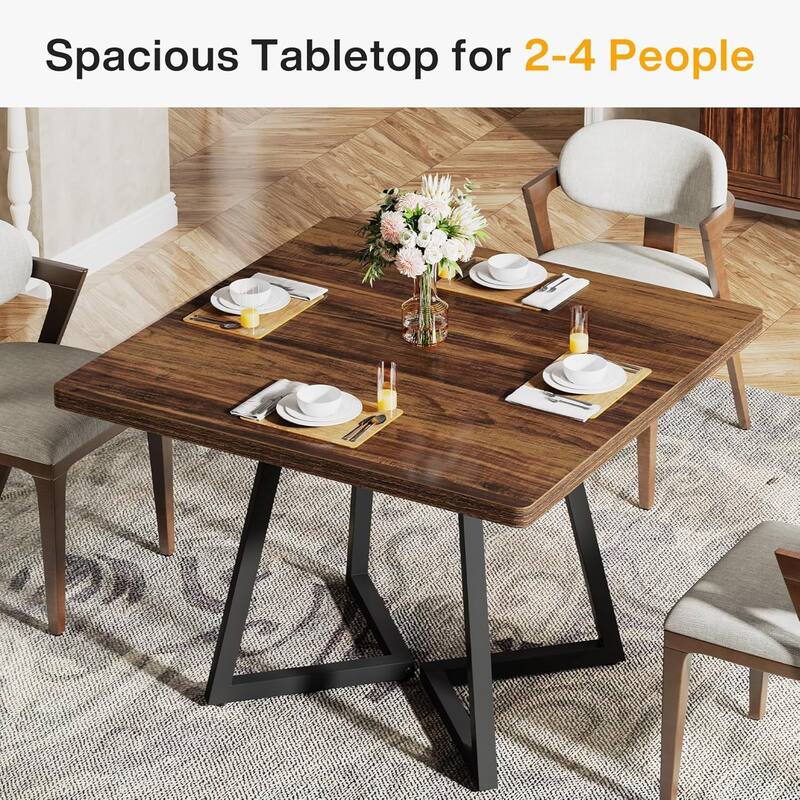 Industrial Dining Table for 4, 31.5” Square Dinner Table for Kitchen