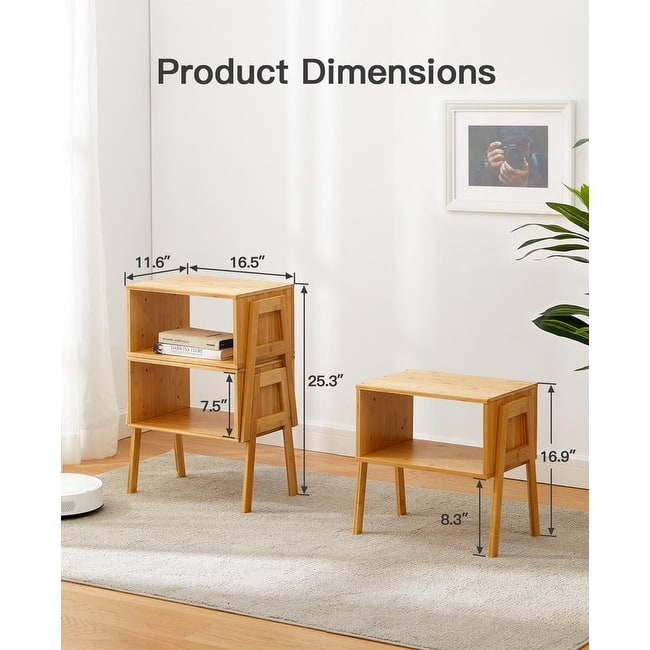 Bamboo Stackable End Tables, Set of 2 - 11.6"D x 16.5"W x 16.9"H