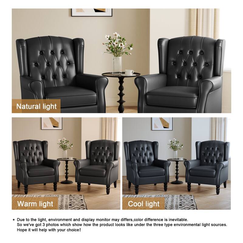 Button-Tufted Accent Club Chair Wingback Armchair Set of 2