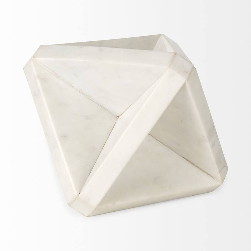 White Marble Geometric Square Sculpture - 6" W x 6" D x 9" H