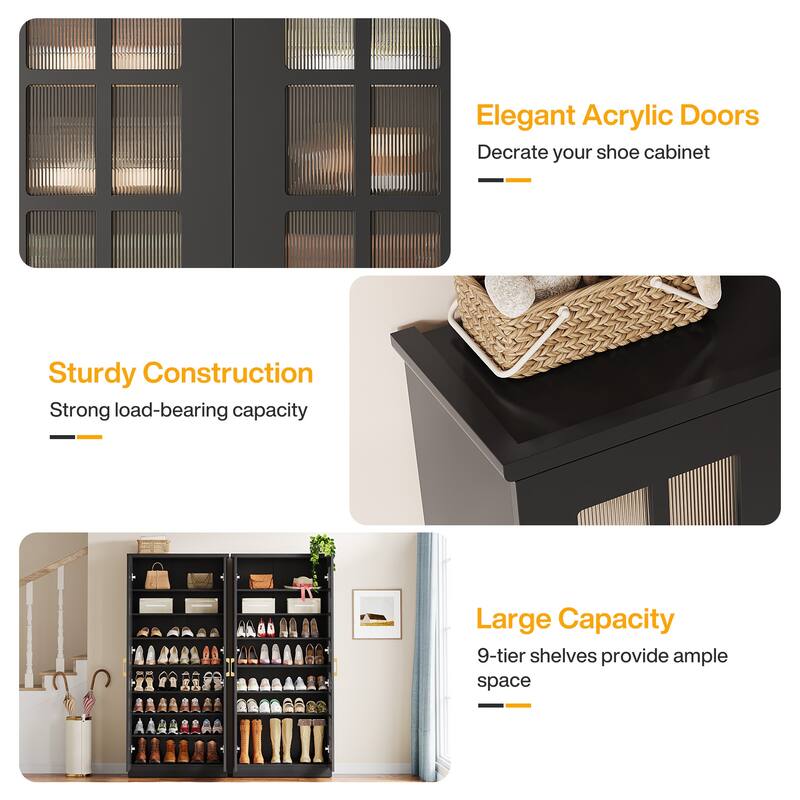 9-Tier Shoe Cabinet with Adjustable Shelves and Doors (71 Inches)