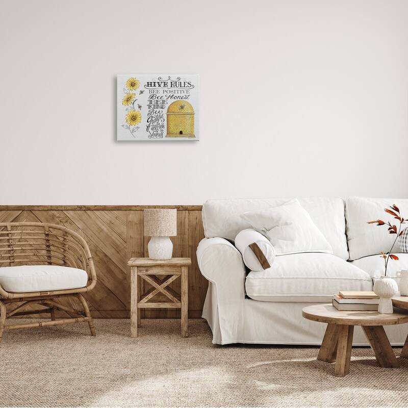 Stupell Hive Rules Motivational Phrases Bee Puns Vintage Beehive Canvas Wall Art - Yellow