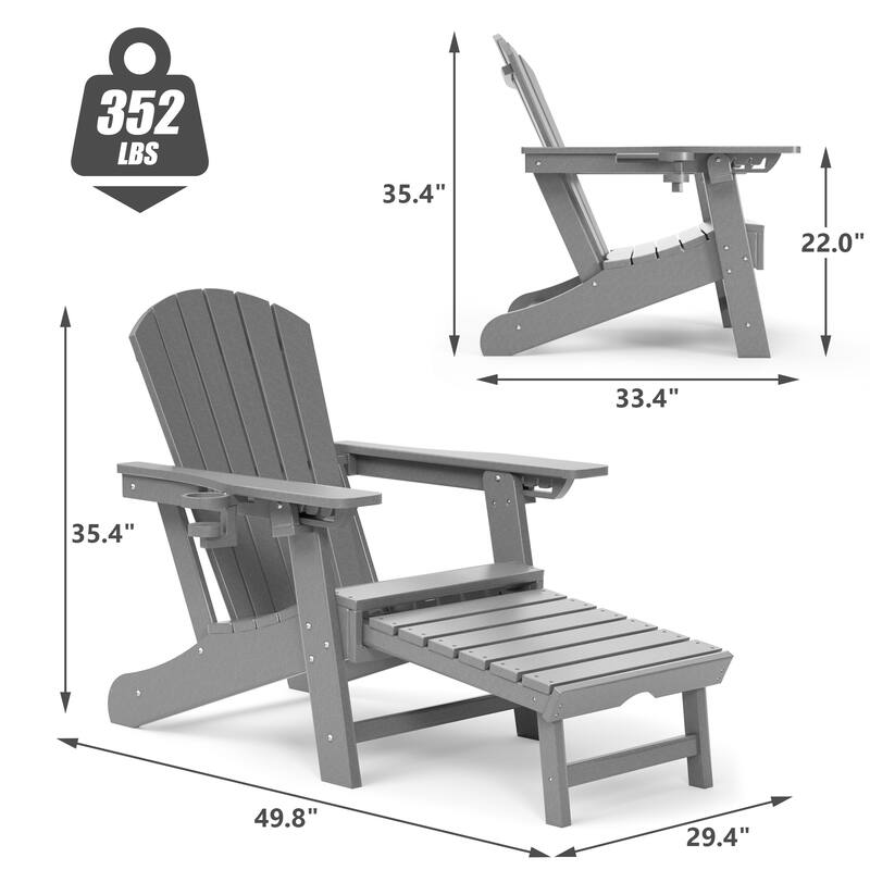 Outdoor Adirondack Chair Weather Resistant with Cup Holder/Ottoman