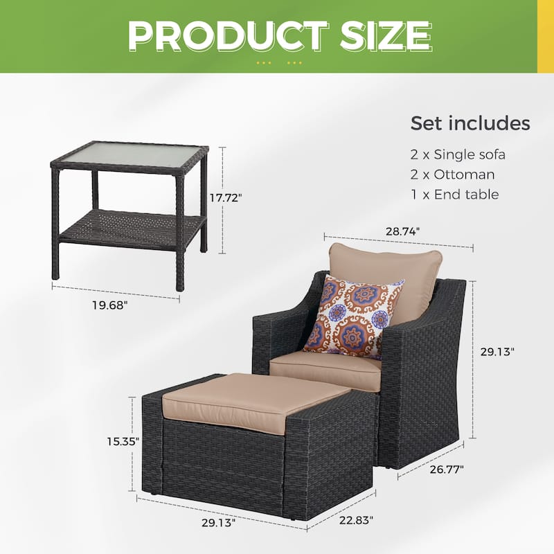 Royalcraft 5 Piece Wicker Outdoor Conversation Set with cushions
