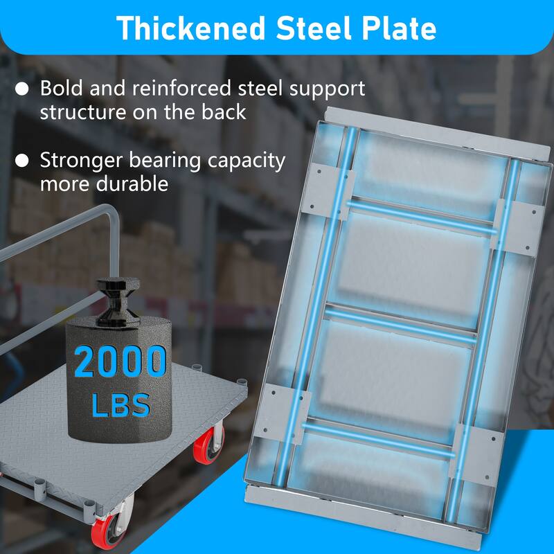 Heavy Duty Steel Panel Truck - 2000 lbs Drywall & Lumber Cart with 6" Swivel Brake Casters, Handrails, 36"x24"