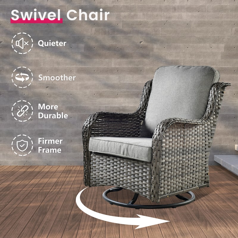 OVIOS 3-piece Patio Wicker Swivel Chair Set
