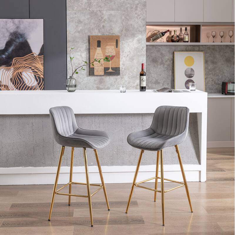 Velvet Fabric Swivel Bar Stools Set of 2, Counter Height Bar Chairs with Back, Kitchen Island Stools with Metal Legs