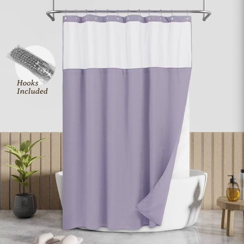 Waffle Weave Shower Curtain with Snap-in Liner 12 Hooks Included - 71"Wx72"L - Purple