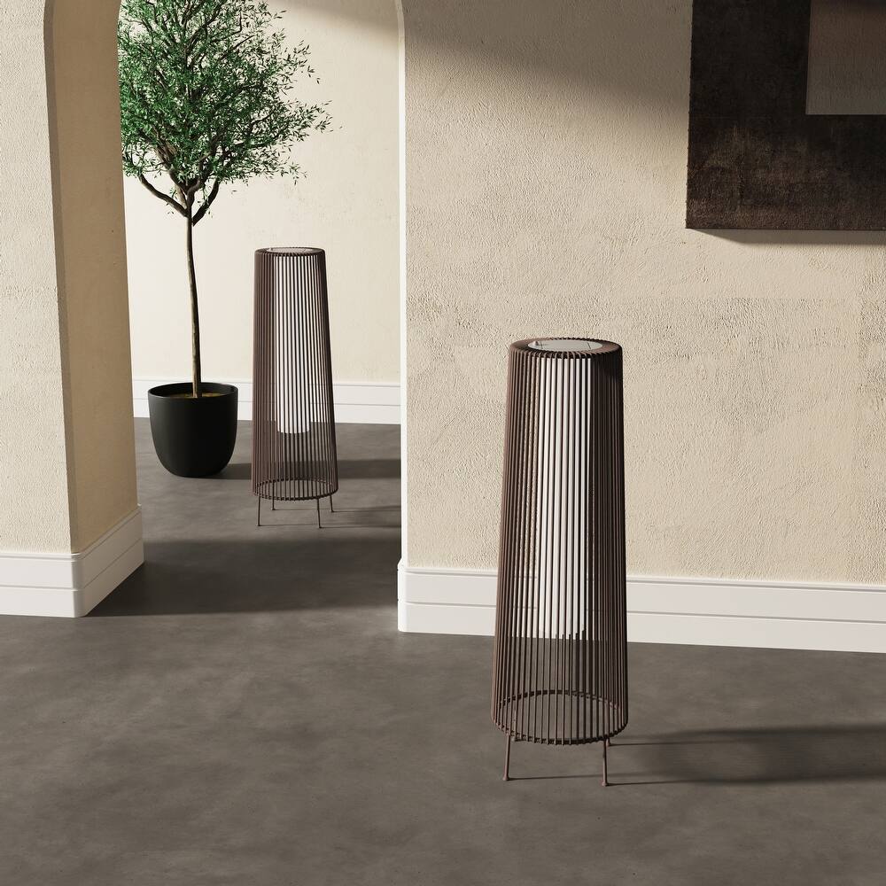 2-Pack Outdoor All-Weather Rattan Solar Light Patio Floor Lamp For Porch