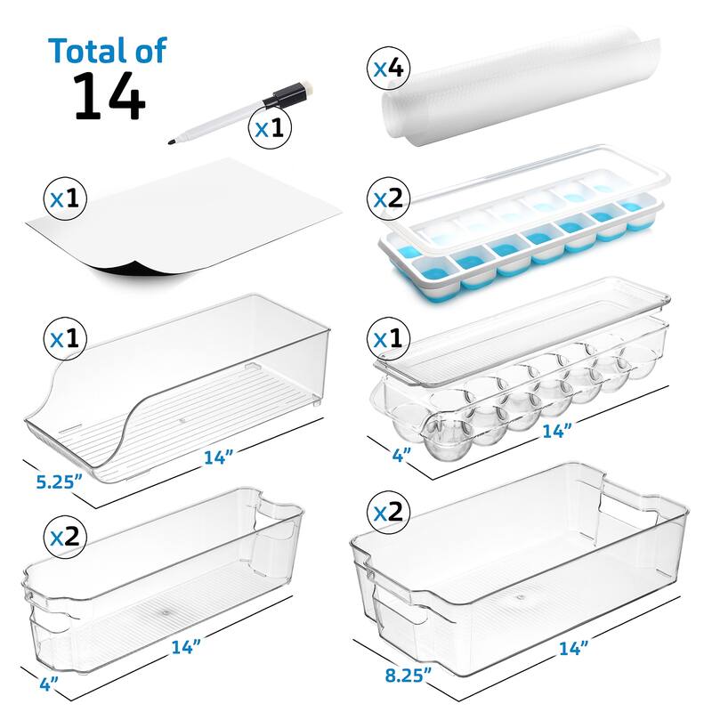 StorageBud Refrigerator Organizer Bins - Stackable Fridge Storage Containers - 14 Piece Set