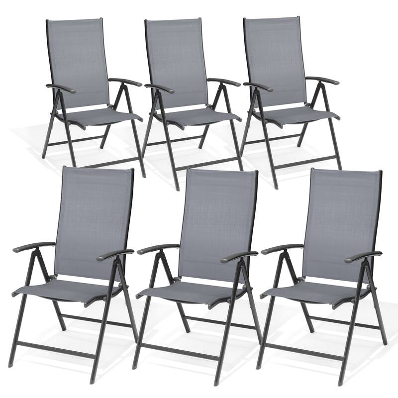 Pellebant Outdoor Durable Adjustable Reclining Folding Chair - Grey-6PC