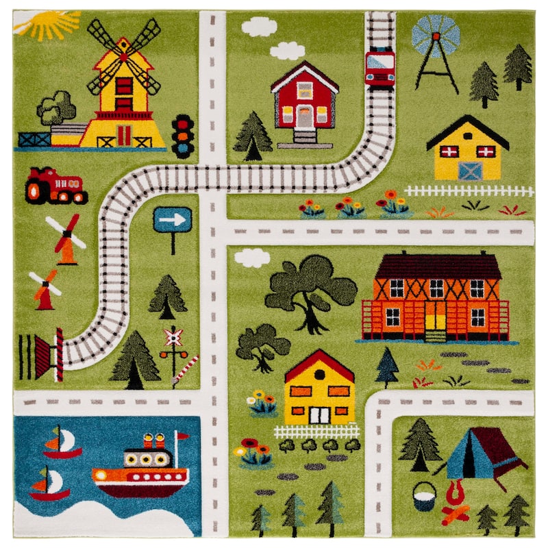 SAFAVIEH Carousel Kids Helmgard Transitional Rug - 6'7" Square - Green/Beige - Square