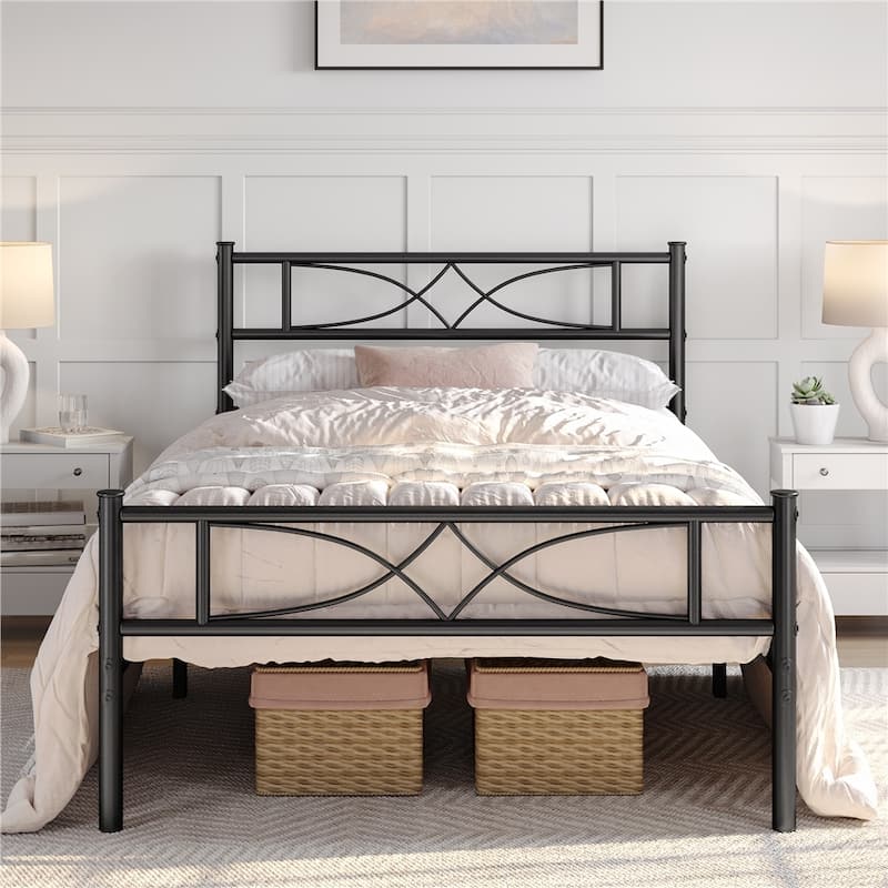 Yaheetech Simple Metal Platform Bed Frame with Curved Design Headboard and Footboard - Black - Twin