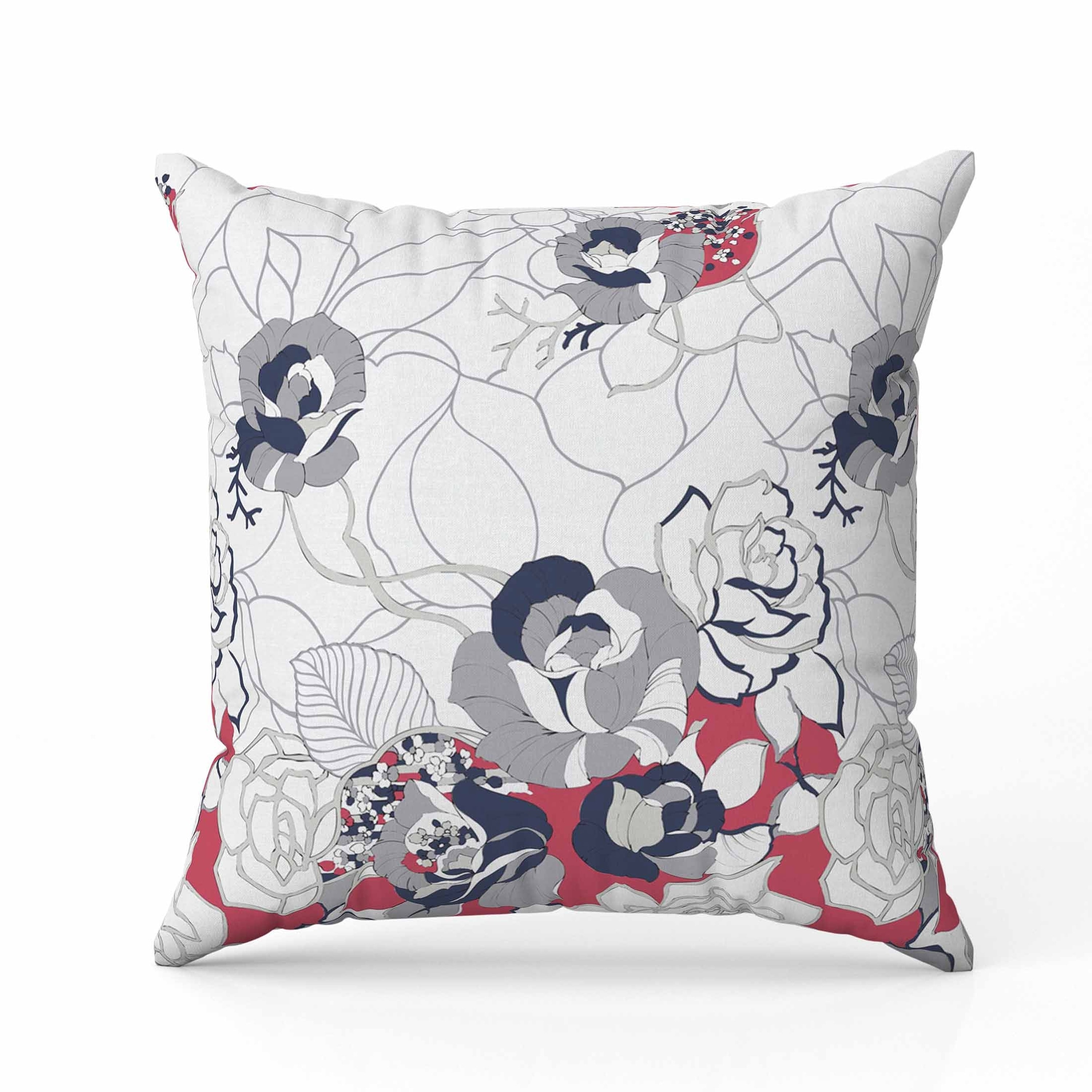Regal Rose Retreat Indoor/Outdoor Reversible Throw Pillow Gray and Red