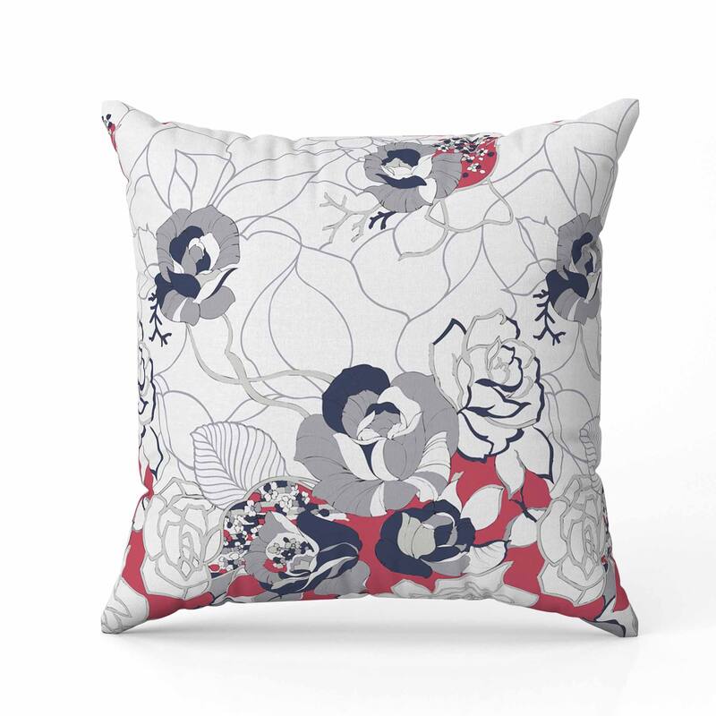 Regal Rose Retreat Indoor/Outdoor Reversible Throw Pillow Gray and Red
