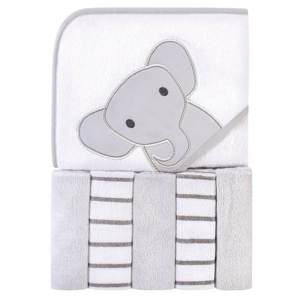 slide 1 of 1, Hudson Baby Infant Unisex Hooded Towel and Five Washcloths, Modern Elephant, One Size - Modern Elephant - One Size Modern Elephant