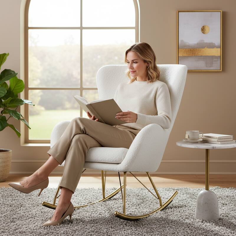 Gymax Nursery Rocking Chair w/ Curved Backrest & Armrests Detachable