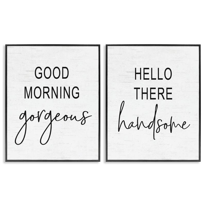Stupell Good Morning Gorgeous Hello There Handsome Romantic Phrases 2pc Multi Piece Framed Wall Art Set - Black - 16 x 20 - Black