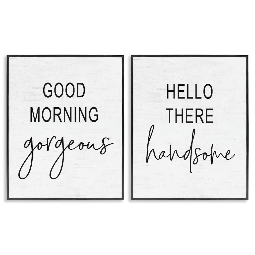 Stupell Good Morning Gorgeous Hello There Handsome Romantic Phrases 2pc Multi Piece Framed Wall Art Set - Black