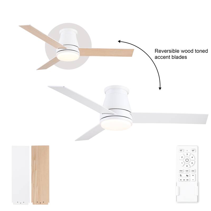 YUHAO AeroLite 48 in. Indoor White Low Profile Standard Ceiling Fan with Bright White Integrated LED Light Kit, Remote Included - Aerolite l 48 Inches - White and Light brown