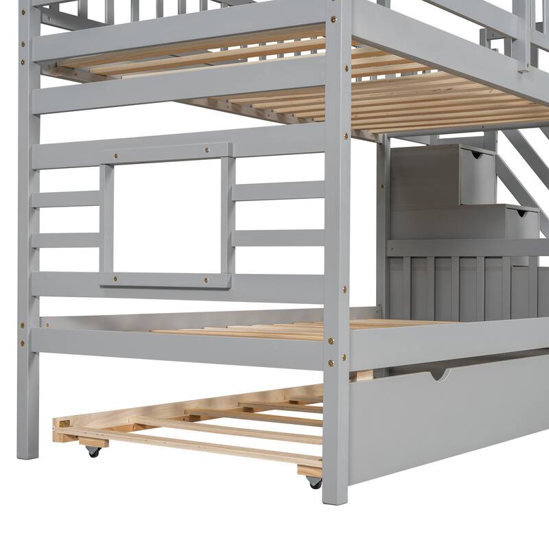 Twin Pine Bunk Bed with Trundle, Staircase, and Slide