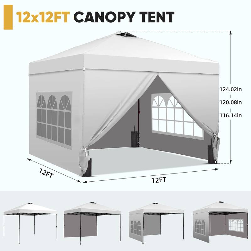 Ainfox 12x12 Pop Up Canopy Tent with 4 Sidewalls, Outdoor Beach Gazebos with 4 Sandbags