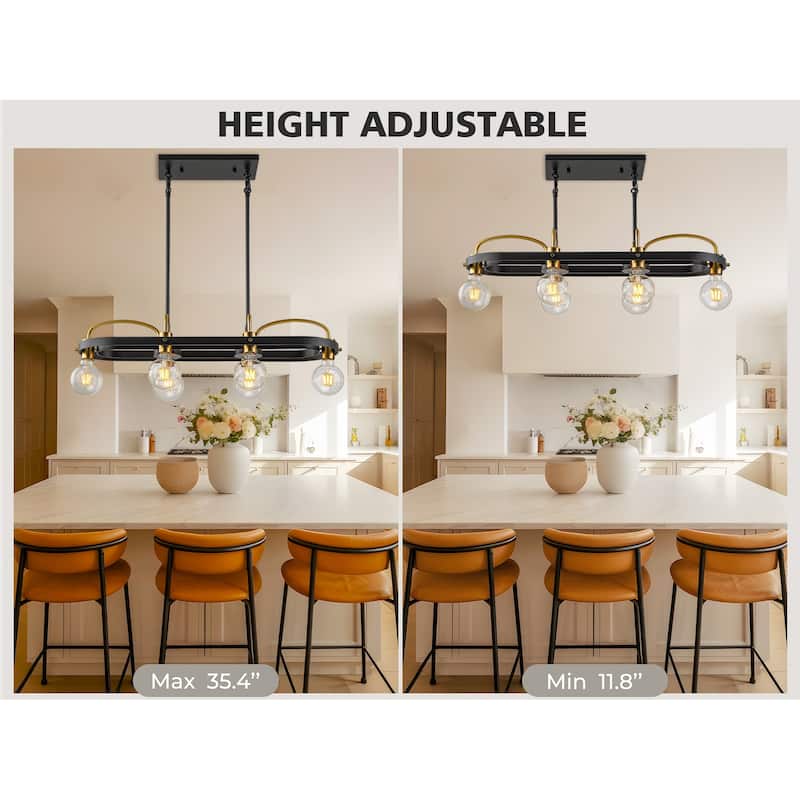 6 Lights Black and Gold Rectangle Chandelier