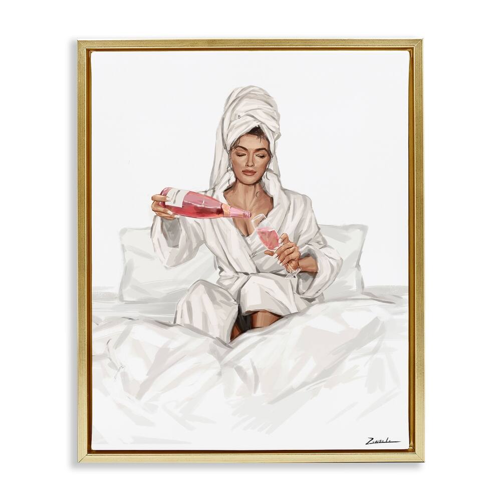 Stupell Pouring Rosé Wine in Bed Framed Floater Canvas Wall Art Design By Ziwei Li