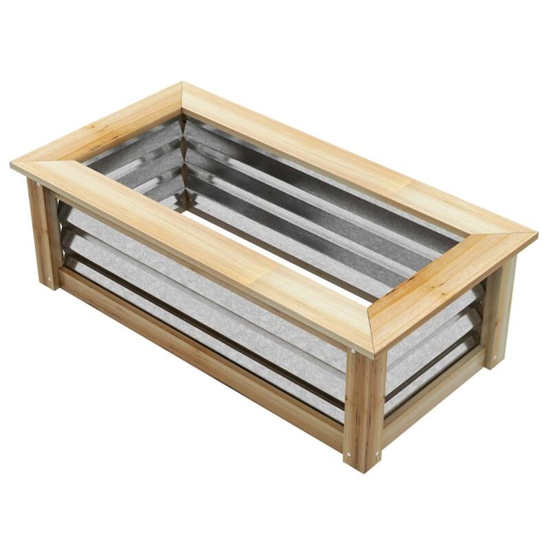Outdoor Raised Garden Bed Planter with Drainage and Wood Support - 35.5" L x 17.75" W x 11.75" H