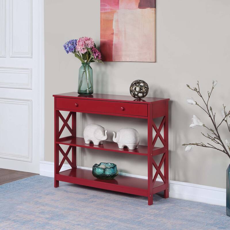Convenience Concepts Oxford 1 Drawer Console Table with Shelves - Cranberry Red