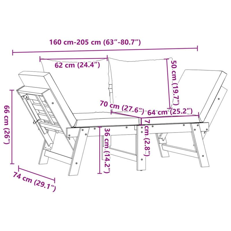 vidaXL Patio Bench with Cushions 2-in-1 Outdoor Seating Solid Wood Acacia