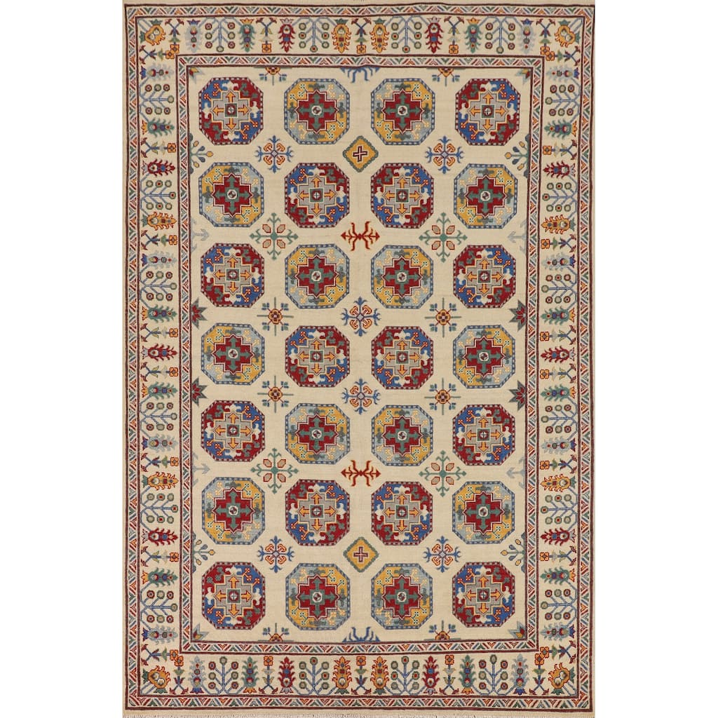 Geometric Kazak Oriental Area Rug Handmade Wool Carpet - 6'5" x 9'8"