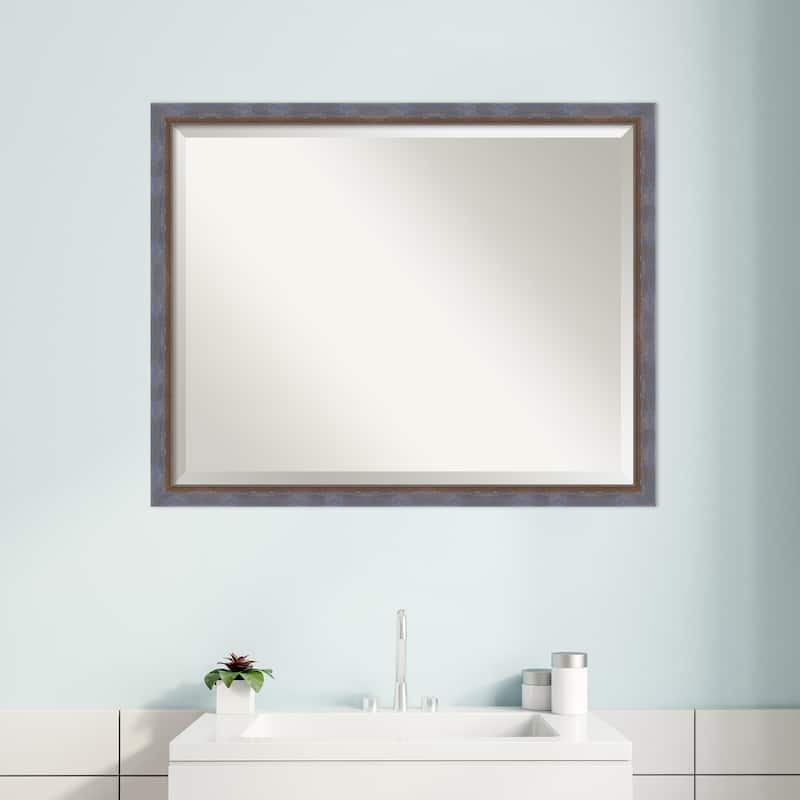 Two Tone Beveled Wood Framed Bathroom Vanity Wall Mirror