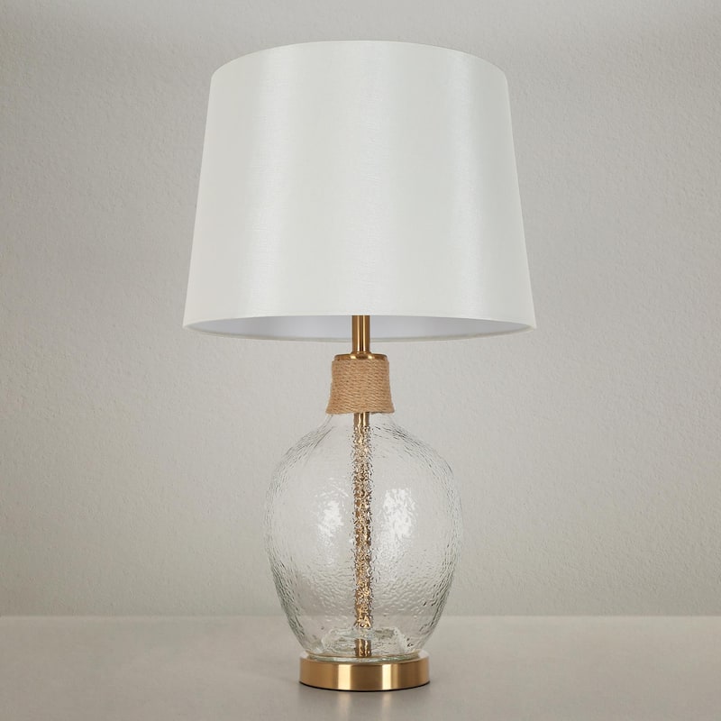 Modern 25-inch Coastal Jar Table Lamp with Textured Glass Base - L14" x H25"