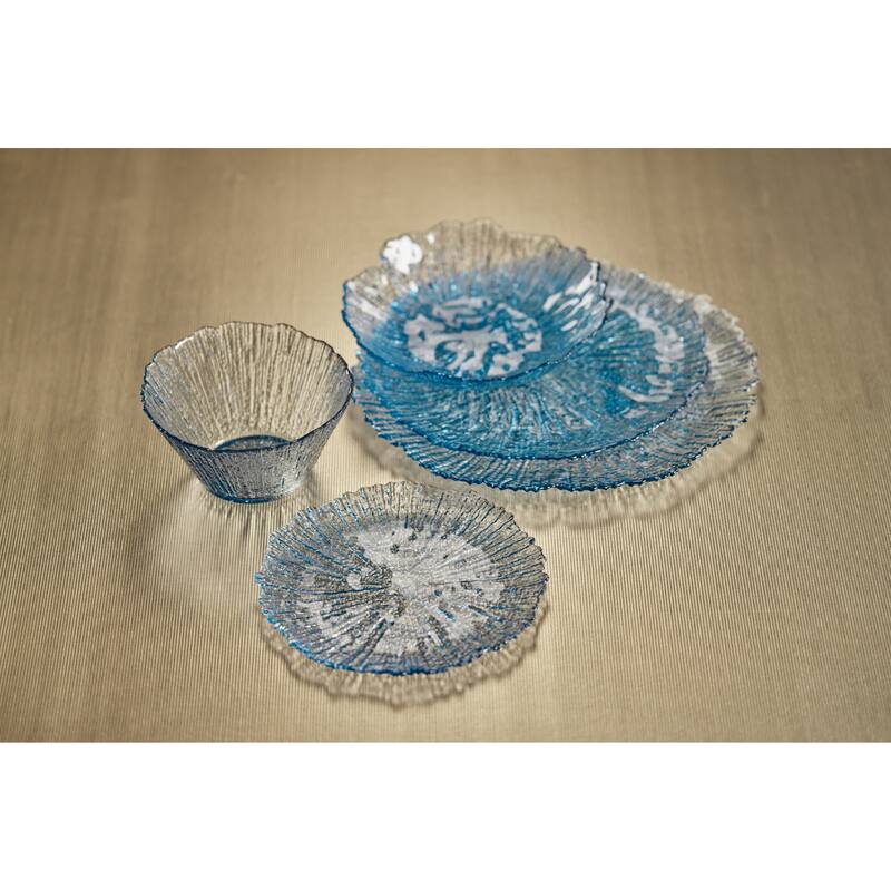 Axel Icy Sapphire Freeform Glass Serving Bowls, Set of 6