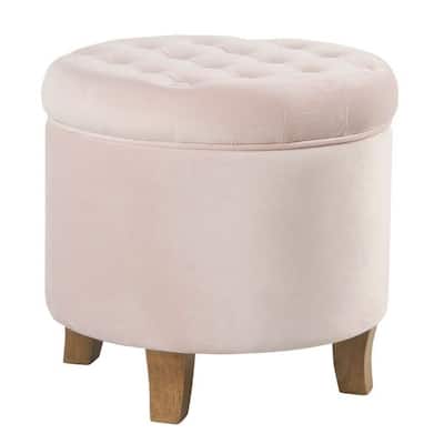 Carbon Loft Hackback Velvet Tufted Pink Blush Round Storage Ottoman