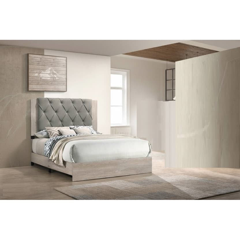 Modern Style 1pc Bed Set Tufted Headboard Tapered Legs Cream Finish Bedroom Furniture