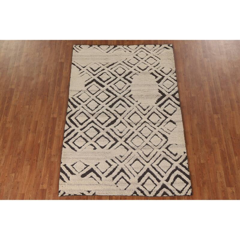 Trellis Moroccan Indian Area Rug Hand-Knotted Wool Carpet - 5'2"x 7'11"