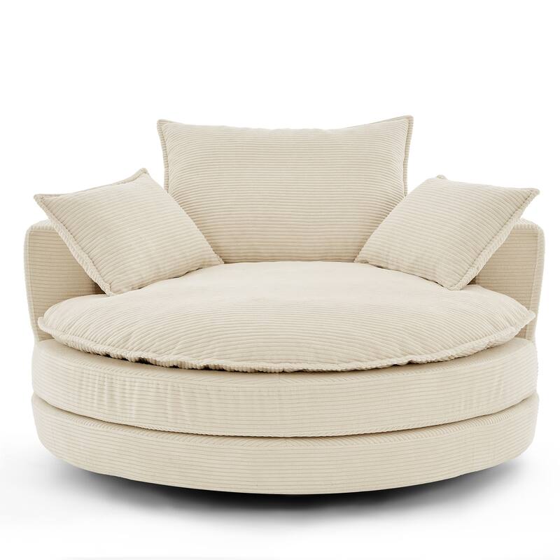 Roomfitters Swivel Barrel Chair with Dual-Layer Cushion and 3 Pillows, Comfy Accent Chair for Home or Office