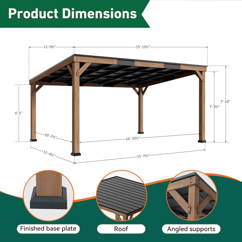 Supreme Cedar Wood Gazebo 12' x 16' with Hardtop Slope Roof, Wooden Grill Gazebo with Durable and Rot-Resistant