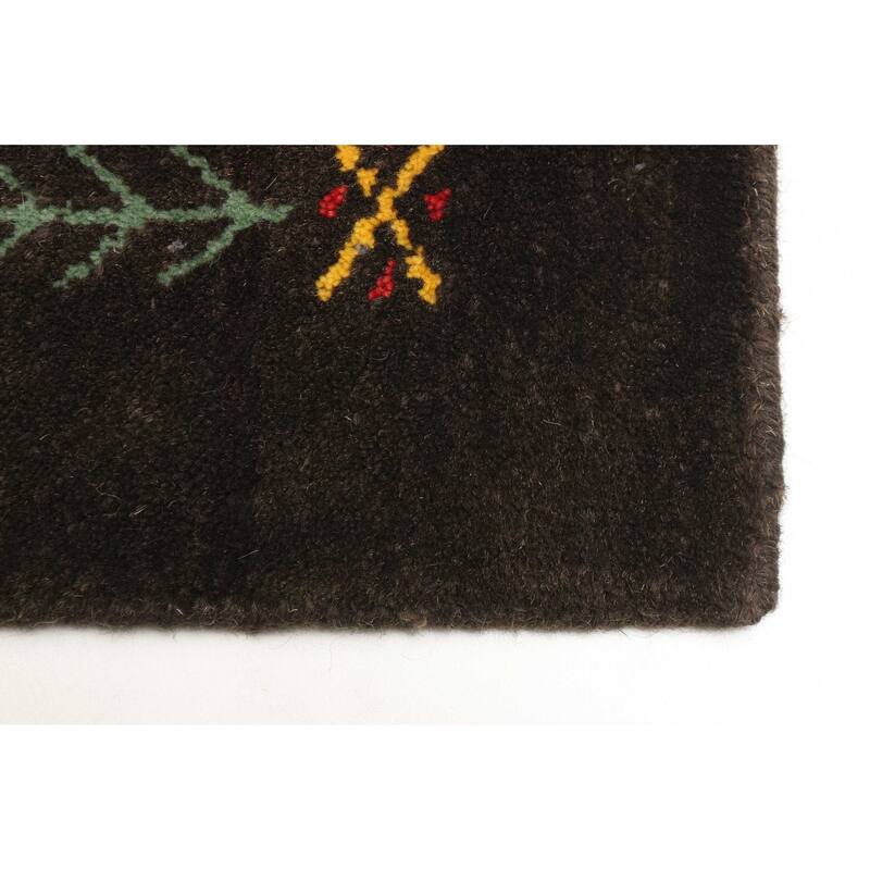 ECARPETGALLERY Hand Loomed Kashkuli Gabbeh Dark Brown Wool Rug - 3'0 x 4'9