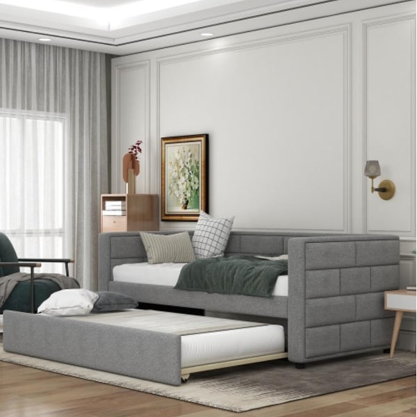 Twin Size Upholstered daybed with Pop Up Trundle On Sale Bed Bath