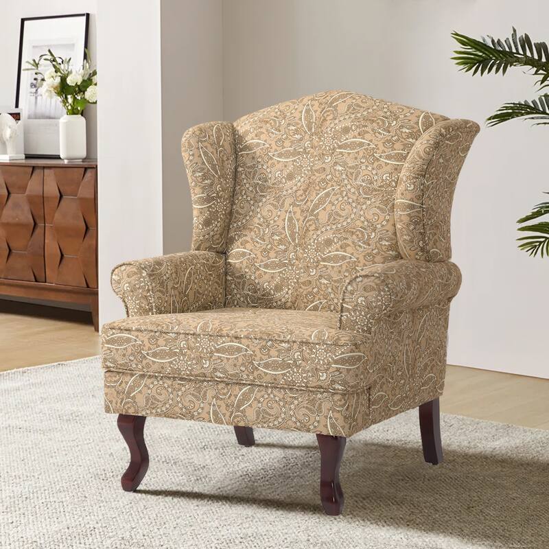 Mid-Century Modern Upholstered Wingback Accent Chair - Paisley Brown