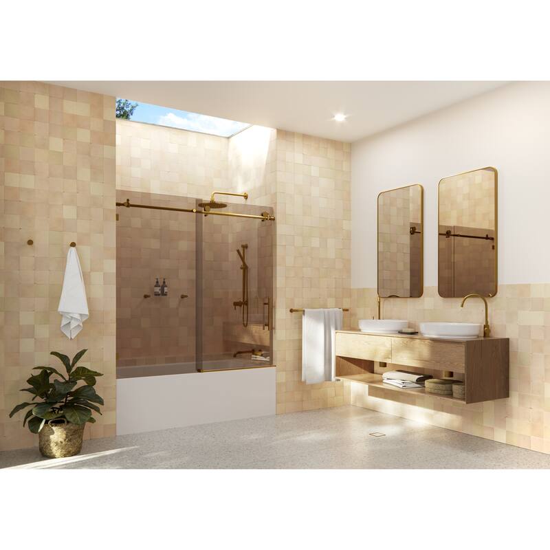 Equinox 60 in. x 60 in. Fully Frameless Glass Bath Slider with Bronze Tint
