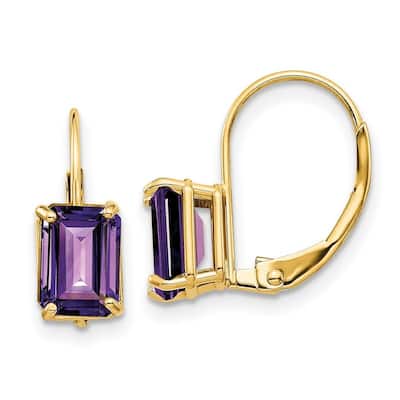 Curata 14k Yellow Gold 7x5mm Emerald-Cut Genuine Gemstone Leverback Earrings - 5x16mm