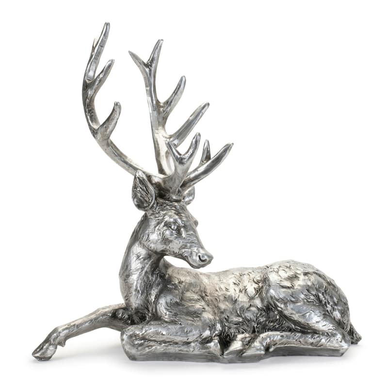 Lying Deer Christmas Figurines - 15" - Silver and Gray - Set of 2