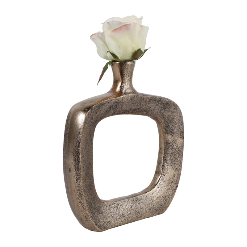 Modern Square Metal Bud Vase with Open Cut Out - Tall Flower Vase
