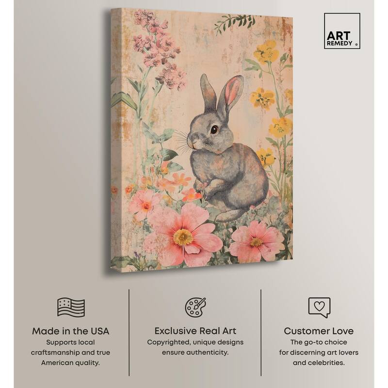 Floral Bunny Canvas by Art Remedy, Gallery Wrapped